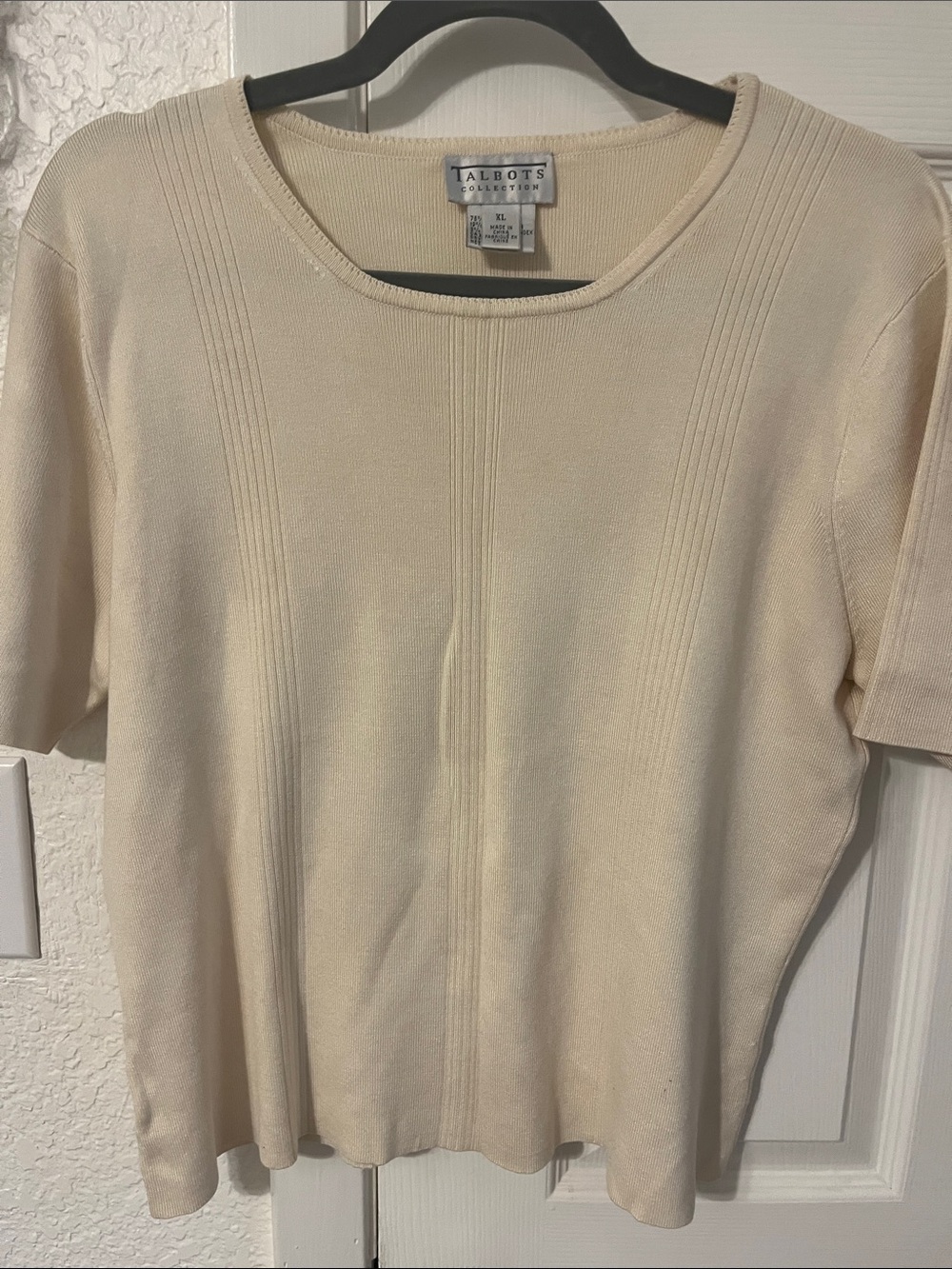 Talbots Cream Short-Sleeve Ribbed Knit Top